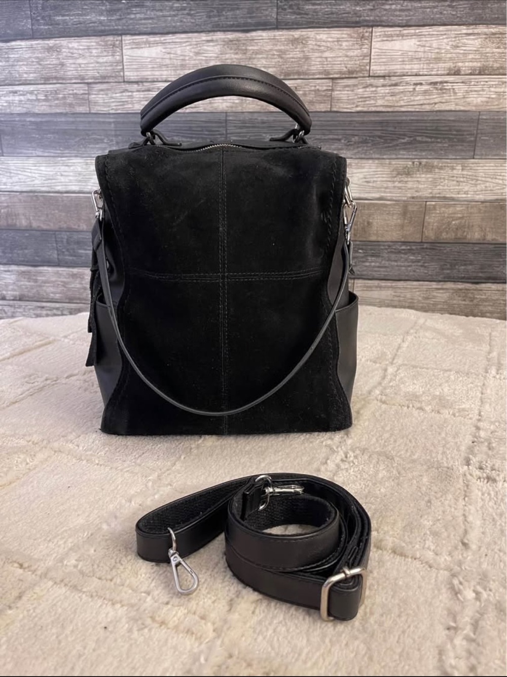 Black Suede & Leather Women’s Tote Bag